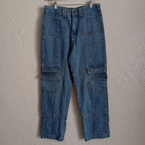 Lioness blue jeans straight leg US women's sz 8 The Stacy high rise cargo pants